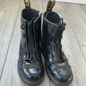 Dr. Martens Kids Black Patent Leather Zip Combat Boots
